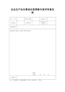 企业生产安全事故应急预案专家评审意见表