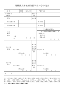 商城县义务教育阶段学生转学申请表