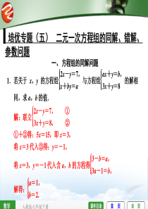 全效学习七下培优专题二元一次方程组的同解、错解、参数问题