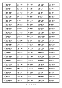 100以内加减法口算题-表格打印版(8000道)