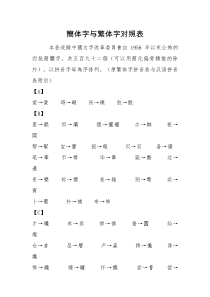 繁体字与简体字对照表