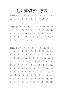 幼儿园识字生字表