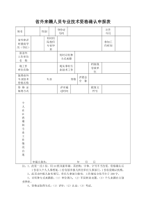 省外来赣人员专业技术资格确认申报表