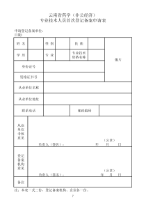 云南省(非临床医疗药学技术人员备案登记申请表)空