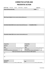 纠正预防措施报告 CAPA Report