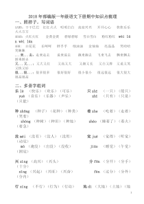 2018年部编版一年级语文下册期中知识点梳理