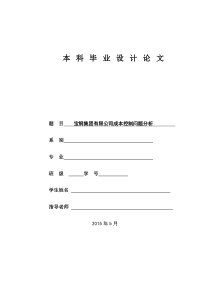 宝钢集团有限公司成本控制问题分析