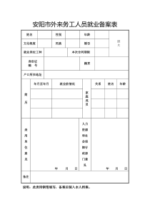 安阳市外来务工人员就业备案表