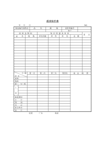 成本估价单表