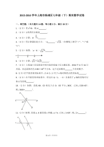 2016年杨浦七年级下学期数学期末试卷