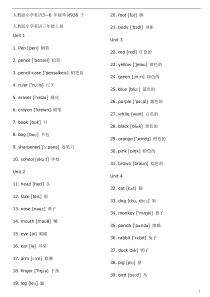 人教版PEP小学英语3-6全部单词