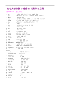 人教版高中英语必修1到选修10单词和短语