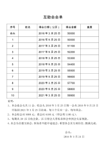 互助会会单模版