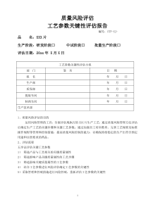 XX片剂工艺验证风险评估模板