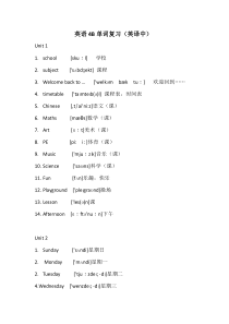 江苏译林版新版小学英语四年级下册4A单词(附音标)