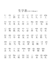 幼儿园中班下学期生字表带拼音(A4打印)