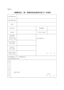 麻醉药品、第一类精神药品购用印鉴卡申请表