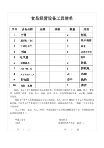 食品经营设备工具清单