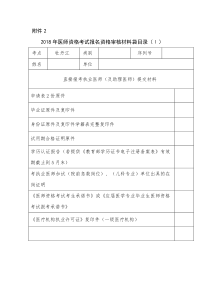 2018年医师资格考试报名资格审核材料袋目录