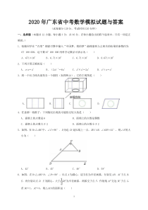 2020年广东省中考数学模拟试题与答案