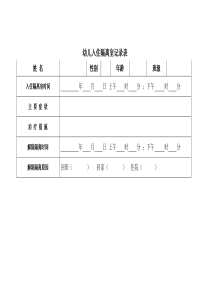 幼儿入住隔离室记录表