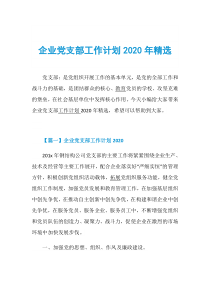 企业党支部工作计划2020年精选