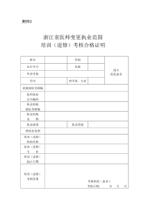 浙江省医师变更执业范围培训(进修)考核合格证明