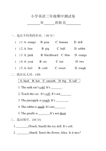 上海版牛津小学英语三年级期中测试卷(下册)