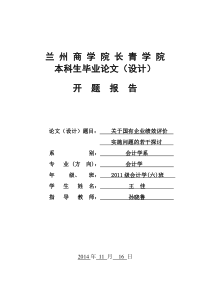 关于国有企业绩效评价实施问题的若干思考探析开题报告