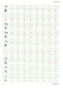 2017年新编拼音模板-人教版小学生一年级下册写字表200字