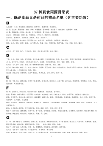 国家卫计委规定的87种药食同源品种(含功效说明)