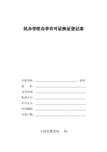 民办学校办学许可证换证登记表