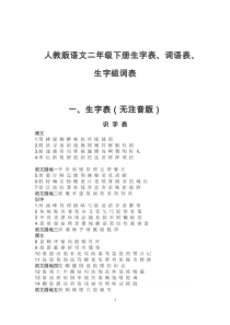 人教版语文二年级下册生字表、词语表、生字组词大全