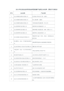 XXXX年北京企业评价协会科技创新产品奖公示名单