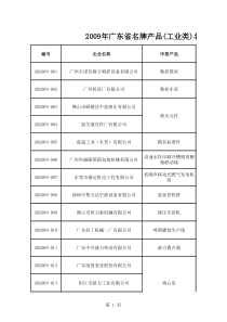 X年广东省名牌产品(工业类)名单