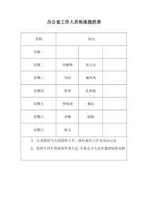 办公室工作人员轮流值班表