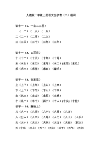 人教版一年级上册语文生字表