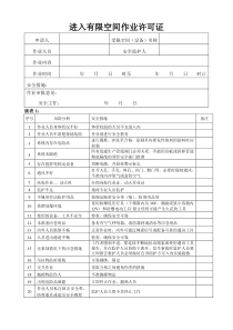 进入有限空间作业许可证