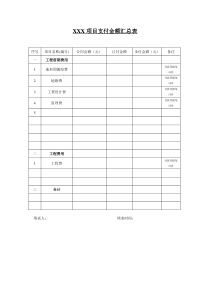 XXXX项目支付金额汇总表