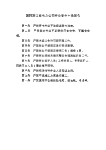 国网浙江省电力公司作业安全十条禁令