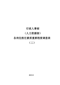 行政人事部胜任素质重要程度调查表