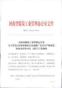 关于印发《河南省煤炭企业选煤厂安全生产标准化标准及评价办法(试行)》的通知豫煤行〔2018〕156号