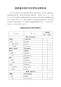 国家重点保护水生野生动物名录