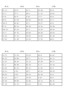 100以内加减法口算题大全