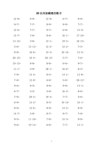 20以内加减法混合口算练习题(每页100题)