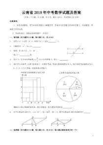 云南省2019年中考数学试题及答案