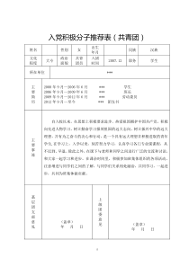 入党积极分子推荐表(共青团、工会或妇联)