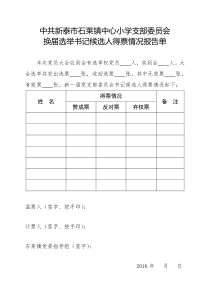 19.中共××支部委员会换届选举书记候选人得票情况报告单(直选)