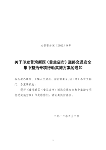 关于印发普湾新区(普兰店市)道路交通安全集中整治专项行动实施方案的通知