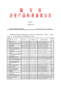 企业产品标准备案公告